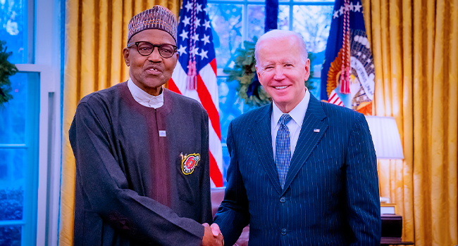 President Muhammadu Buhari with U.S. President Joe Biden at the White House on the sidelines of the US-Africa Leaders Summit on December 14, 2022.