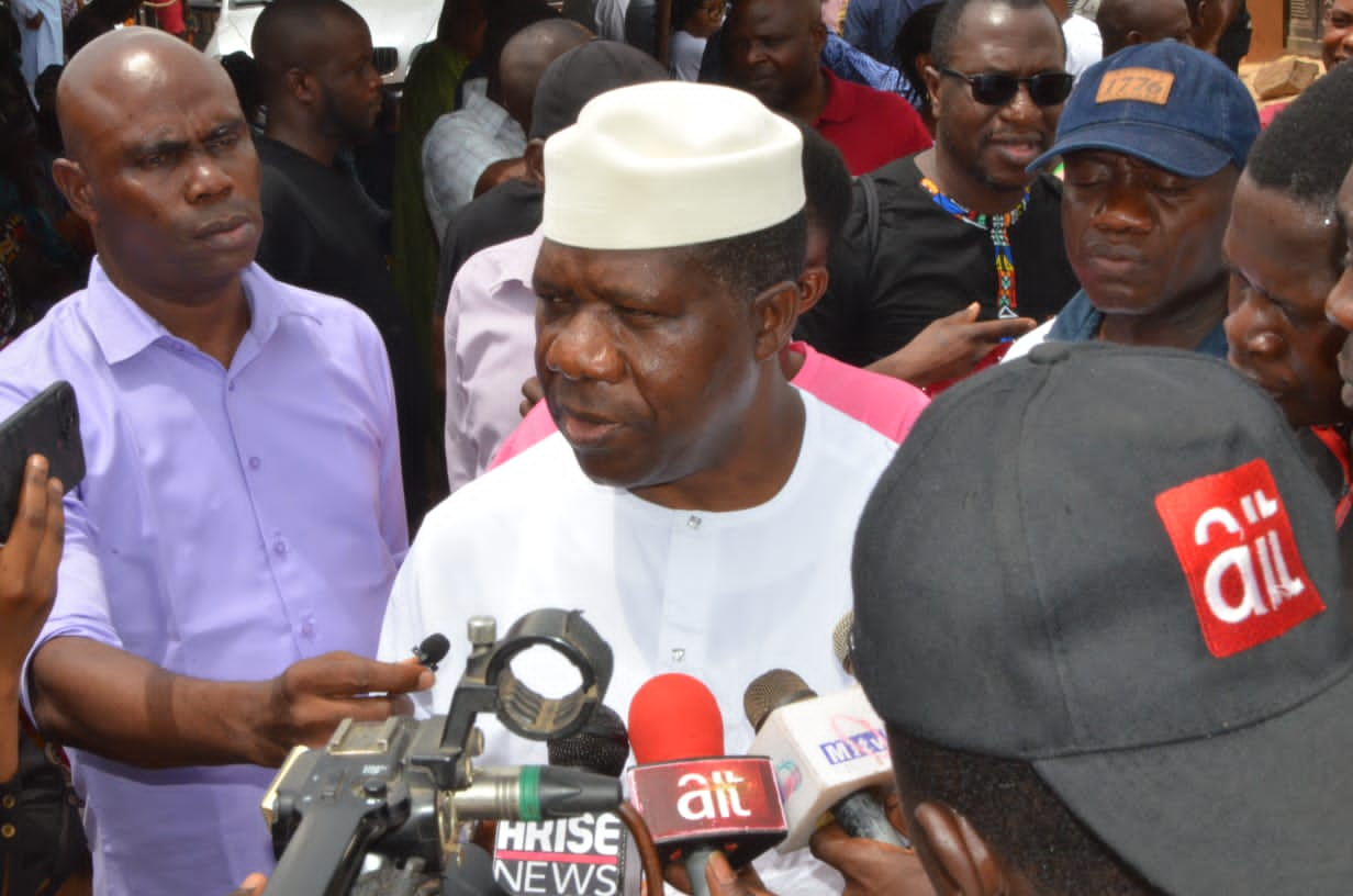 Senator Michael Opeyemi Bamidele speaking with Journalists after voting