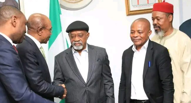 CBN-Governor-Godwin-Emefiele-Labour-Minister-Chris-Ngige-NLC-President-Joe-Ajaero-and-others-at-a-meeting