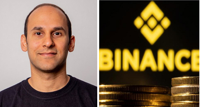 Nadeem Anjarwalla and the Binance logo.